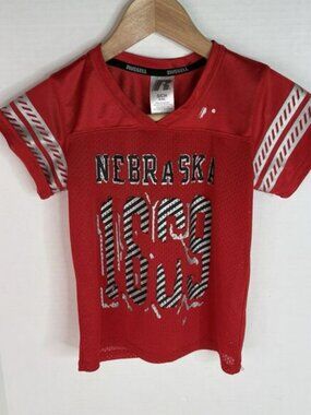 Nebraska Cornhuskers Jersey, Youth Small, Red, 1869, Short Sleeve, Russell